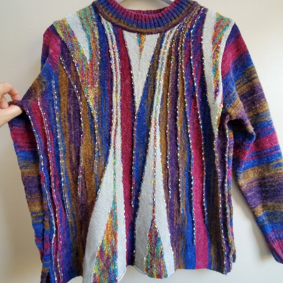 Vintage patchwork mulitple colour yarn Sweater Small Size - Picture 3 of 8